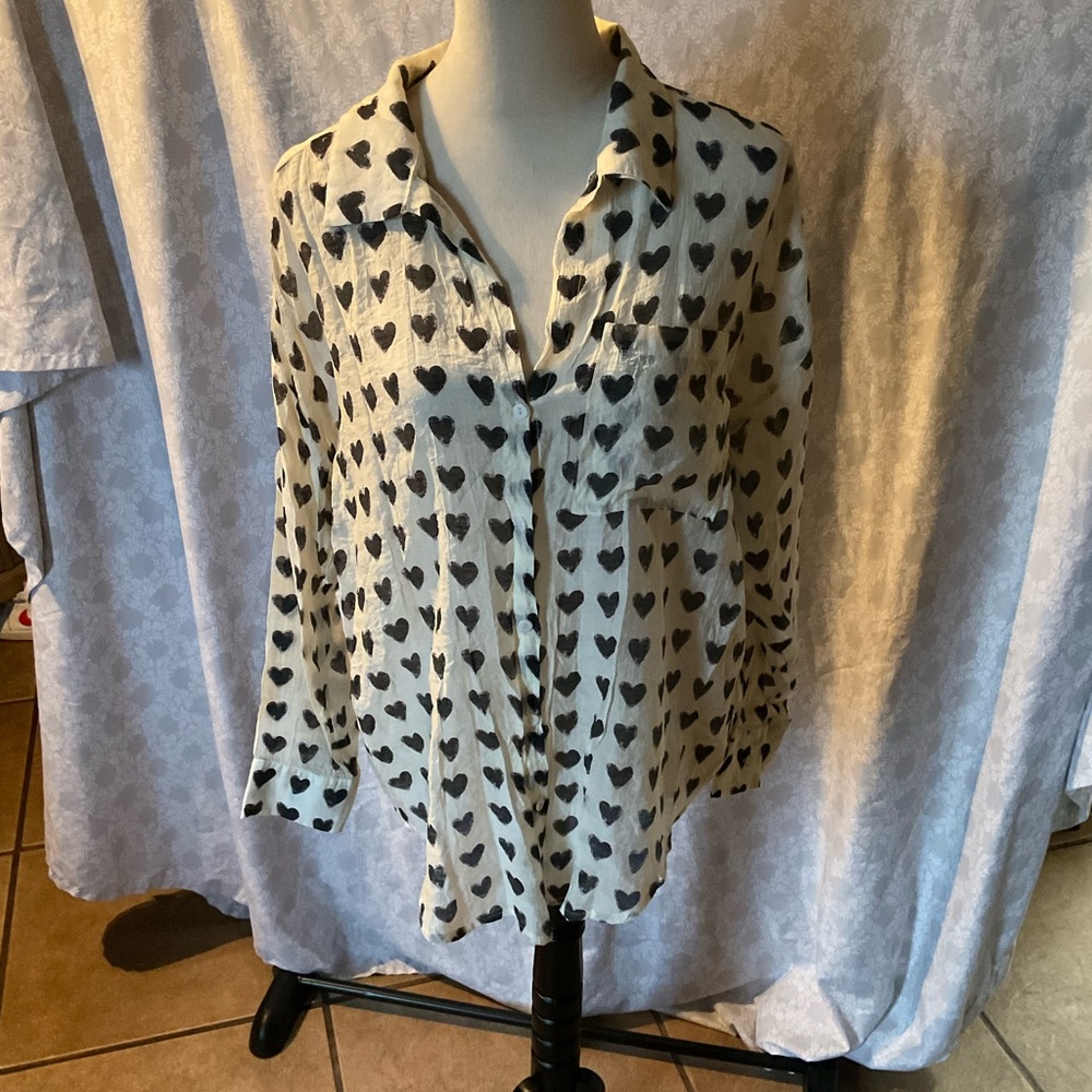 Heart Pattern Button Down Shirt - image 1